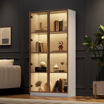 Glass Display Cabinet, 16-Color LED Lighting, Movable Shelves, 80x40x160cm, Freestanding, Glass