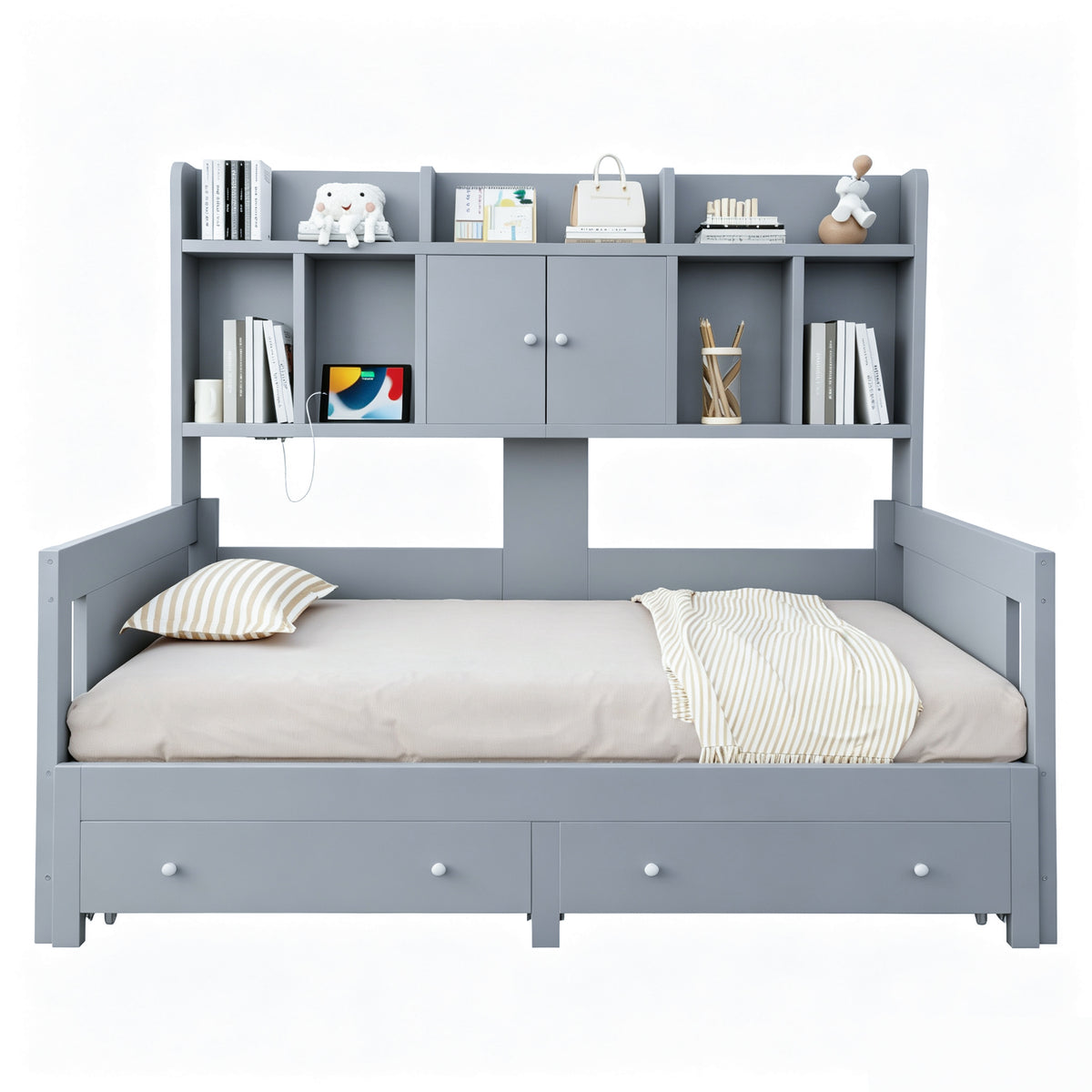 Extendable Sofa Bed with Storage & LED Lighting, Grey Wood