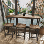 Dining Table Set, 148CM Modern Design Kitchen Pub Table with 3 Stools, Natural
