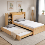 Upholstered Double Storage Bed 160x200 LED USB-C, Linen