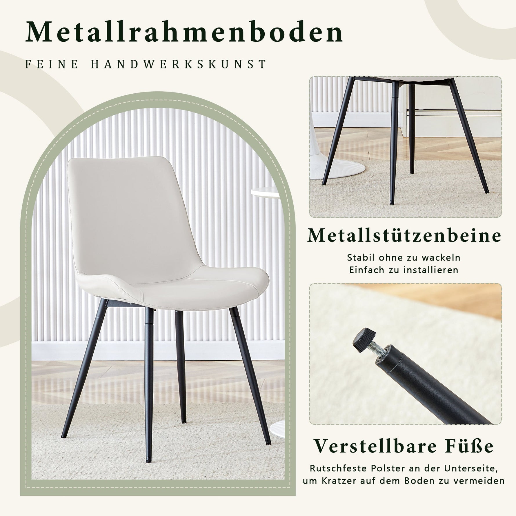 Dining Chair Set of 4 Modern Widened Seat Metal Legs - White Faux Leather