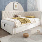 Upholstered Bed, Day Bed Sofa Bed with Hydraulic Storage, 90x190cm, Velvet Beige