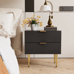 Bedside Table, 2 Drawers, Metal Legs, Black