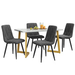 Dining Set 5-Piece Rectangular 117x68cm Table & 4 Chairs Dark Grey Velvet Gold