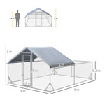 Chicken Coop Free-Range Enclosure, Sunshade Roof, Steel, Silver