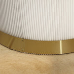 Storage Ottoman Round Footstool Lid Steel Base, Corduroy Cream White
