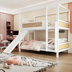 Children's Bunk Bed 90x200 with House Frame & Slide, Wood Color