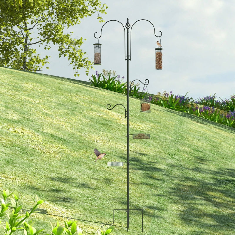 Bird Feeding Station, 208 cm 4 Hooks Bird Bath, Steel, Black