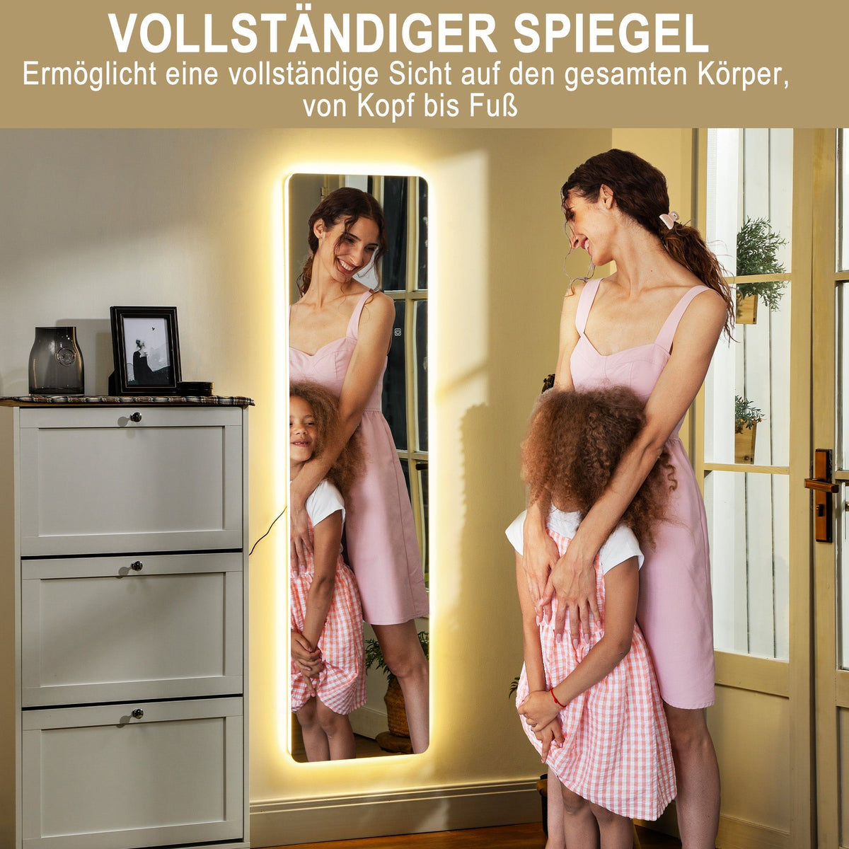 Full-Length Mirror, LED, 3 Light Colors, Transparent