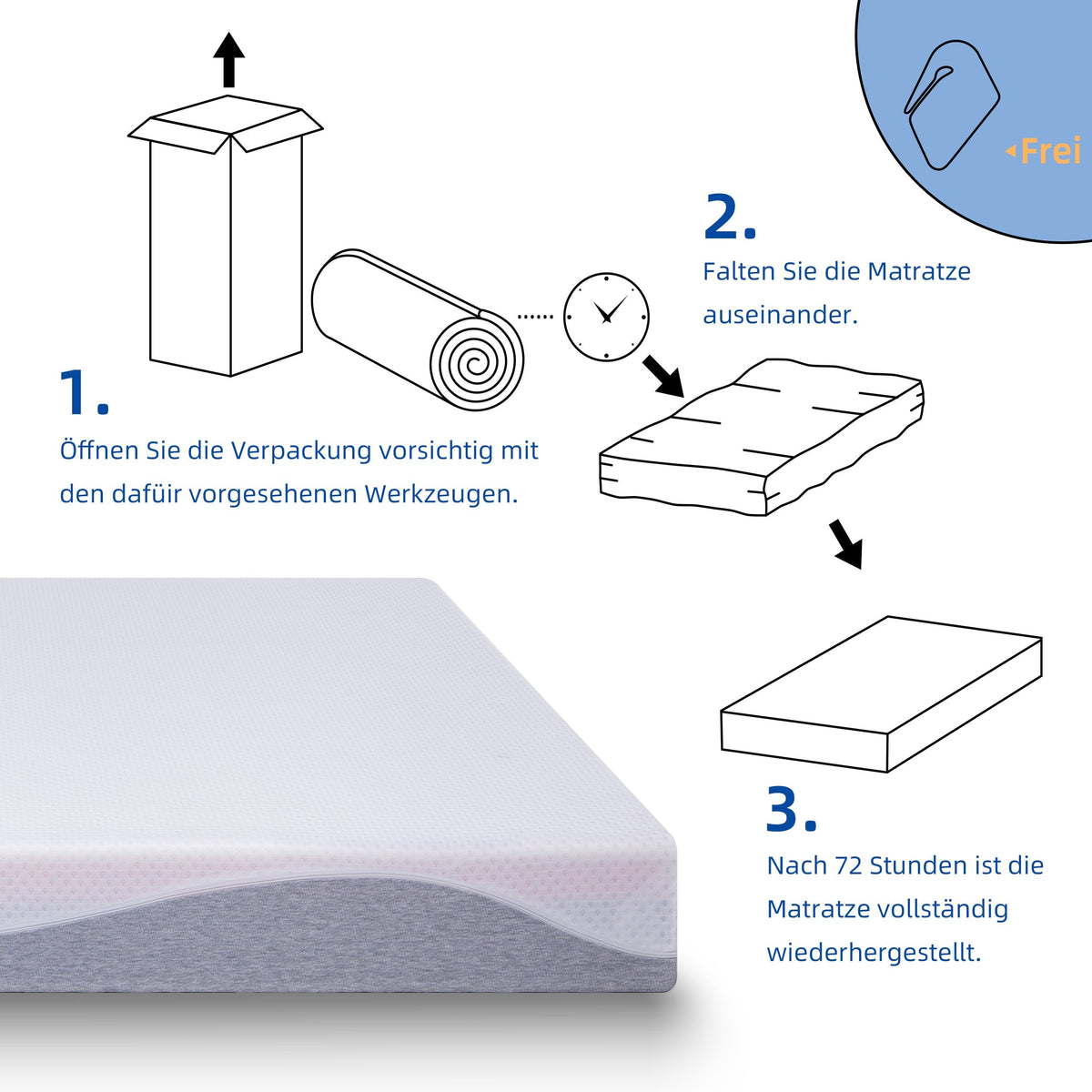 Foam Mattress, 180x200cm Medium Firmness 20cm High Oeko-TEX, Gray and White