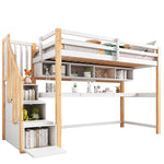 Children's Loft Bed, Large Desk & Shelves, Environmentally Friendly, Natural & White