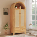 Wardrobe with Rattan Weave and 2 Doors, 181x78x45 cm, Oak Look