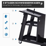 DURHAND Welding Cart, 3 Shelves, Safety Chain, Steel, Black