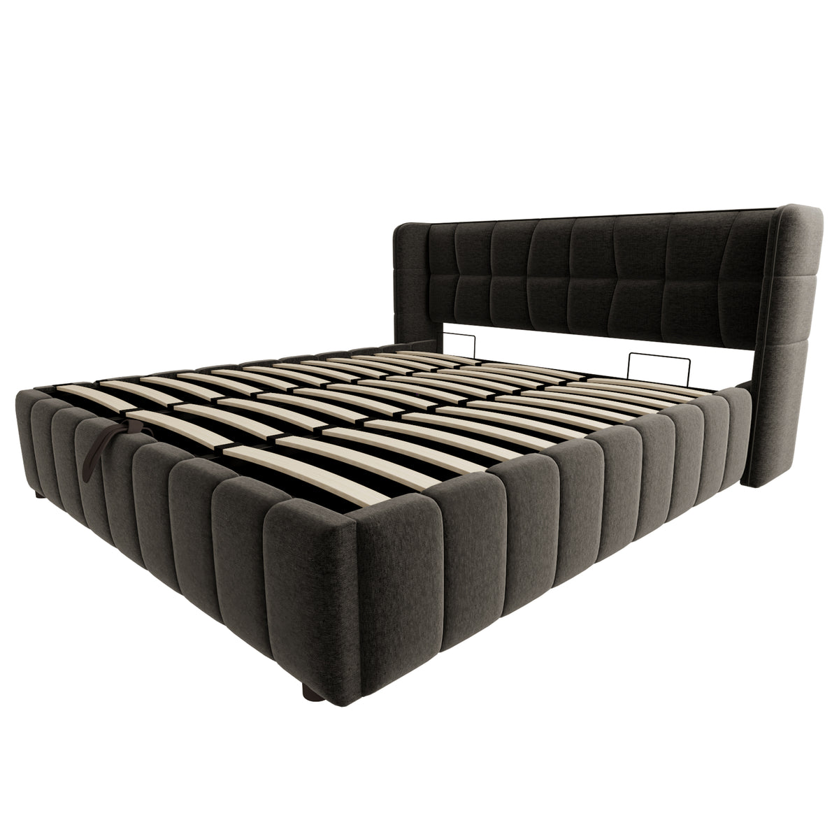 Upholstered Double Bed with LED, USB & Storage, 160x200, Linen