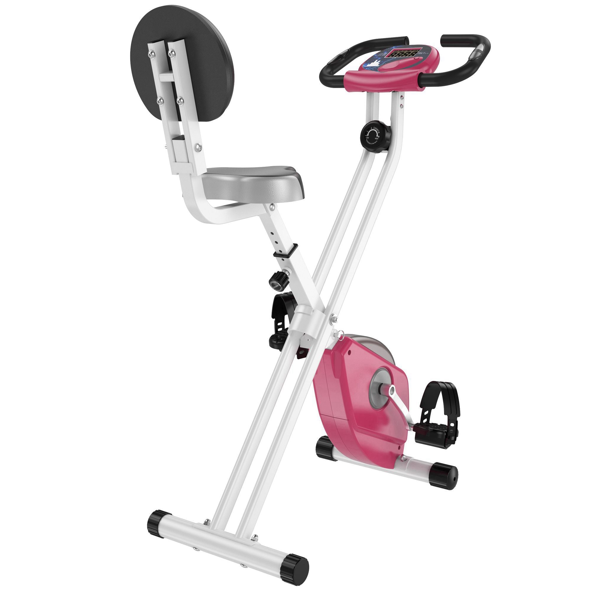 F-Bike Exercise Bike, 8-Level Magnetic Resistance, Height Adjustable, Pink and White Steel
