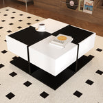Modern Coffee Table with 2 Drawers, Square Living Room Table, 70x70x35.5 cm, Black and White