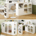 Bar Table, 360° Rotating Dining Cabinet with Glass Door, White