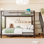 Bunk Bed with Pull-Out Bed & Storage Stairs, Black Iron Frame