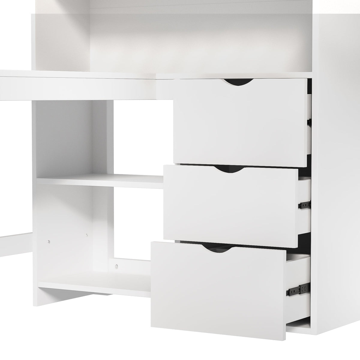 Loft Bed 140x200cm Storage Ladder Desk 3 Drawers, White