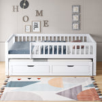 Solid Wood Sofa Bed 90x200cm with Pull-Out Bed & 2 Drawers, White