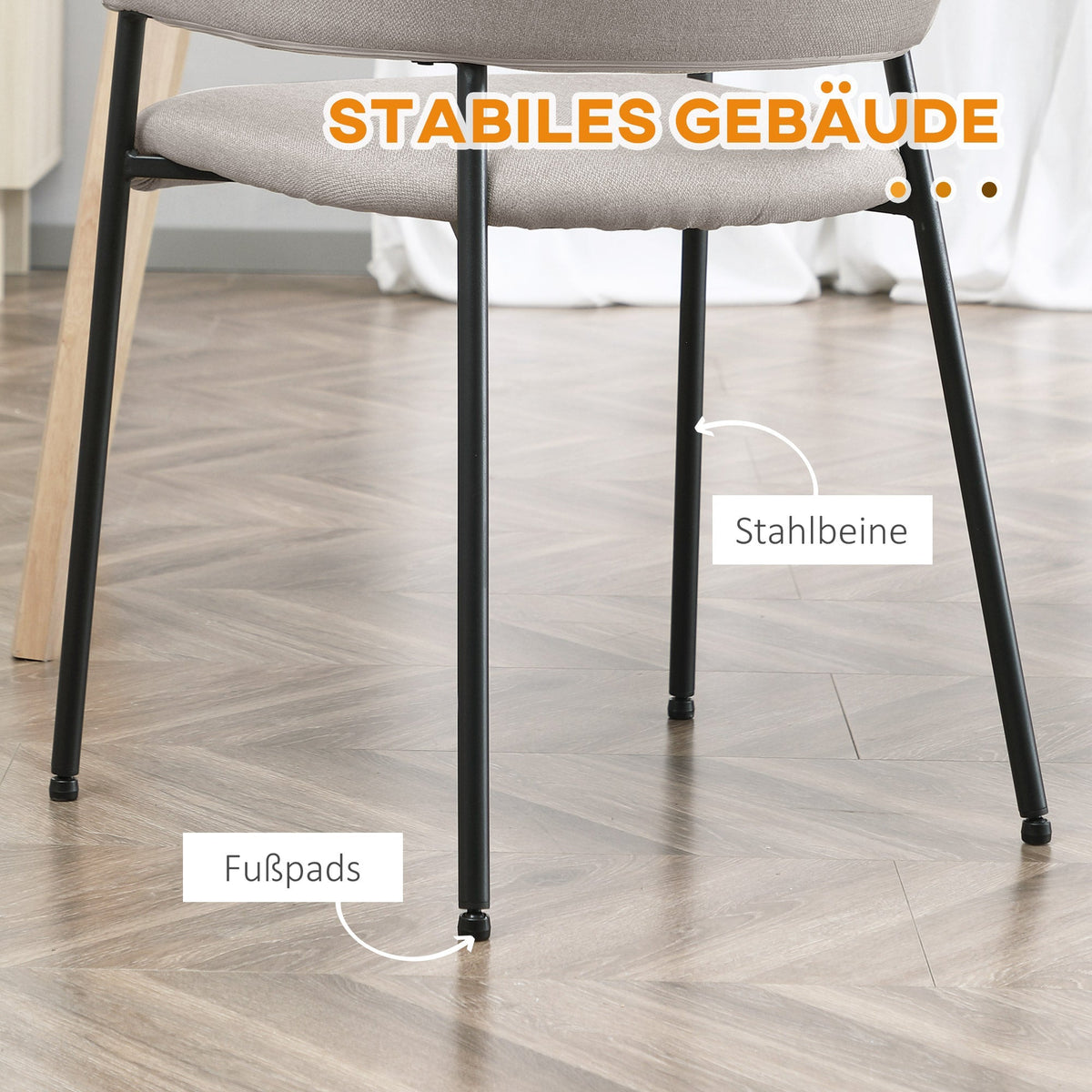 Dining Chairs Set of 2, Upholstered Steel Legs, Beige