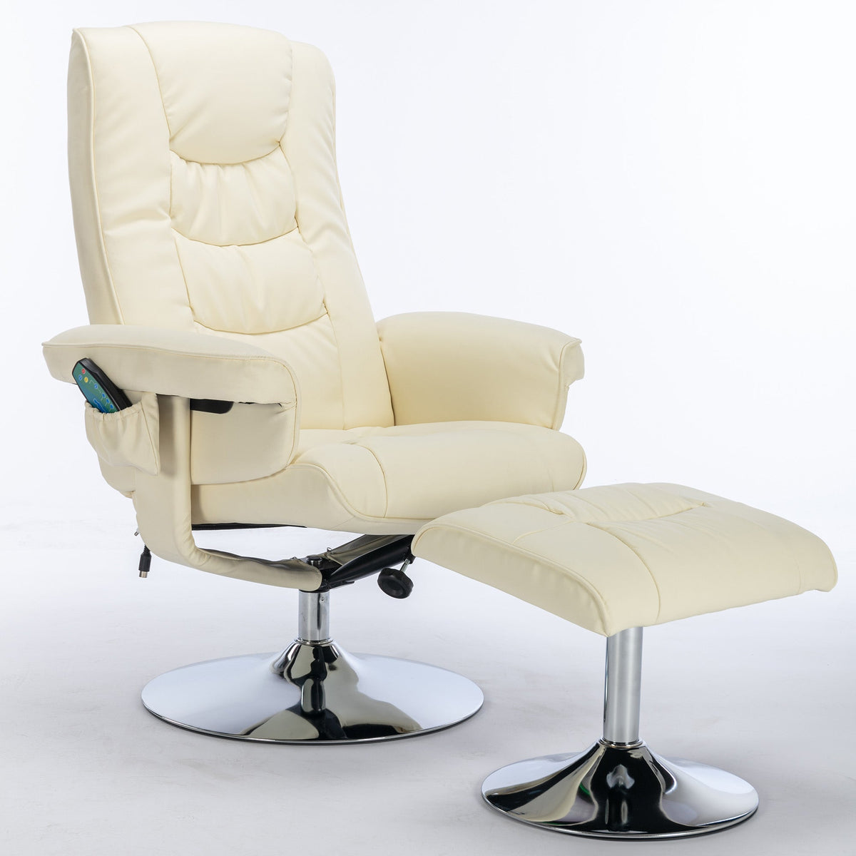 Massage Chair with 5-Point Massager & Ottoman, PU Upholstery, Beige