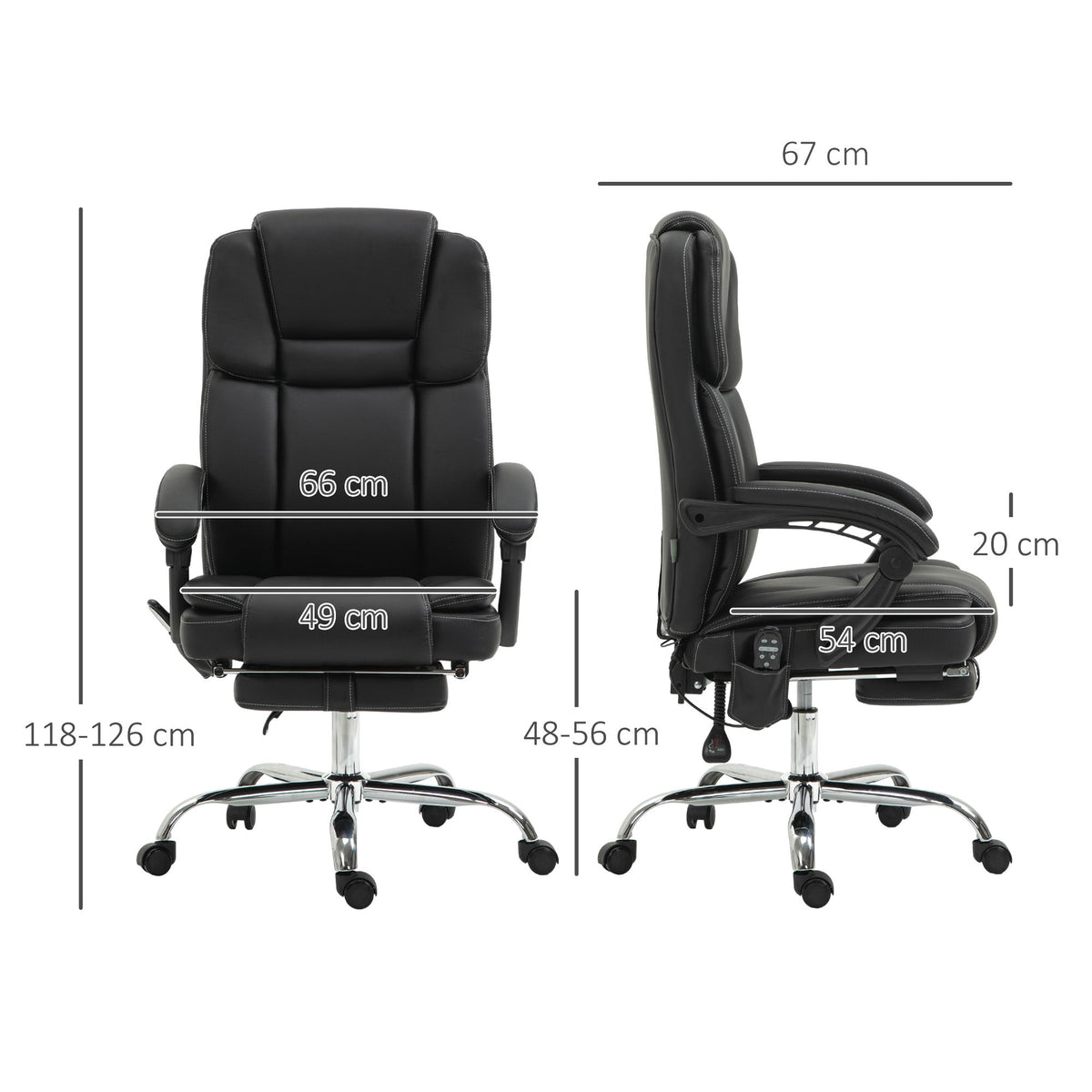 Office Chair, Ergonomic Vibration Massage Heating Reclining Footrest, Faux Leather Black