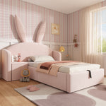 Children's Bed 90x190cm with Storage & Bedside Table, Pink Velvet