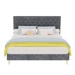 Modern Minimalist Soft Bed with 160x200cm Mattress, Gray