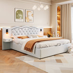 Upholstered Bed 180x200cm Hydraulic Lift Storage Headboard USB Lamps - Beige