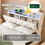 Children's Upholstered Bed 90x200, Multifunctional with Storage, LED & USB, Velvet Beige