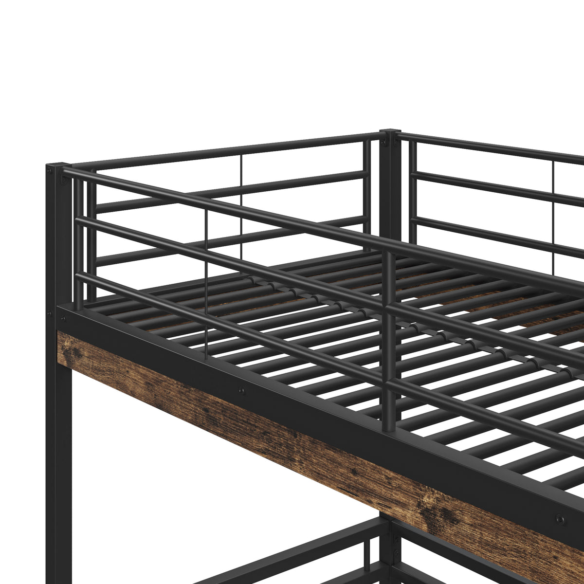 Loft Bed 90x200cm with Desk and Shelves, Black Iron