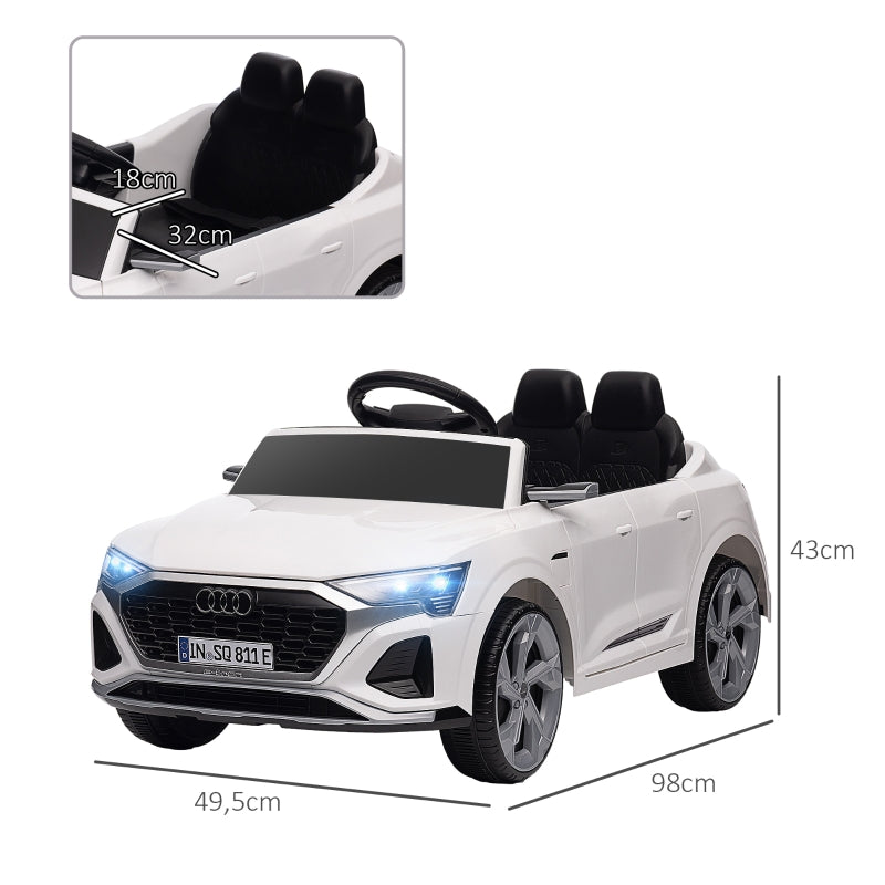 AIYAPLAY Electric Ride-On Car, 12V Audi Q8 with remote control, headlights, music, white