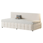 Upholstered Single Sofa Bed 90x200cm Hydraulic Storage Check Pattern - Beige Velvet