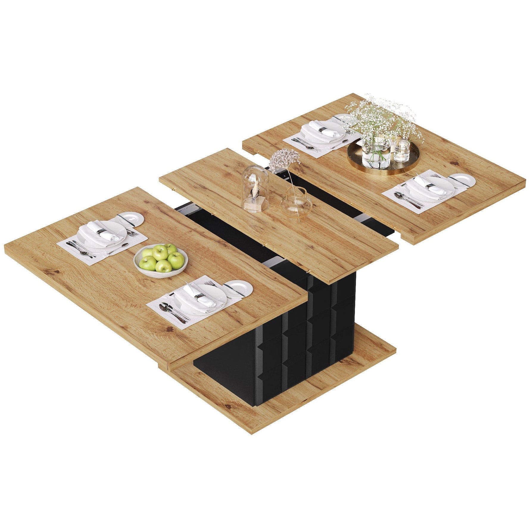 Telescopic Dining Table 110-140x80cm Foldable Extendable Checkered Pattern