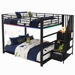Metal Bunk Bed 140x200cm with Storage Stairs & LED Light, Black