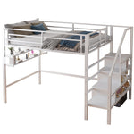 Loft Bed with Storage Ladder and Shelves, 140x200cm, White