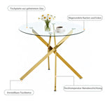 Dining Table Round Tempered Glass Top Gold Legs 80x80x76cm