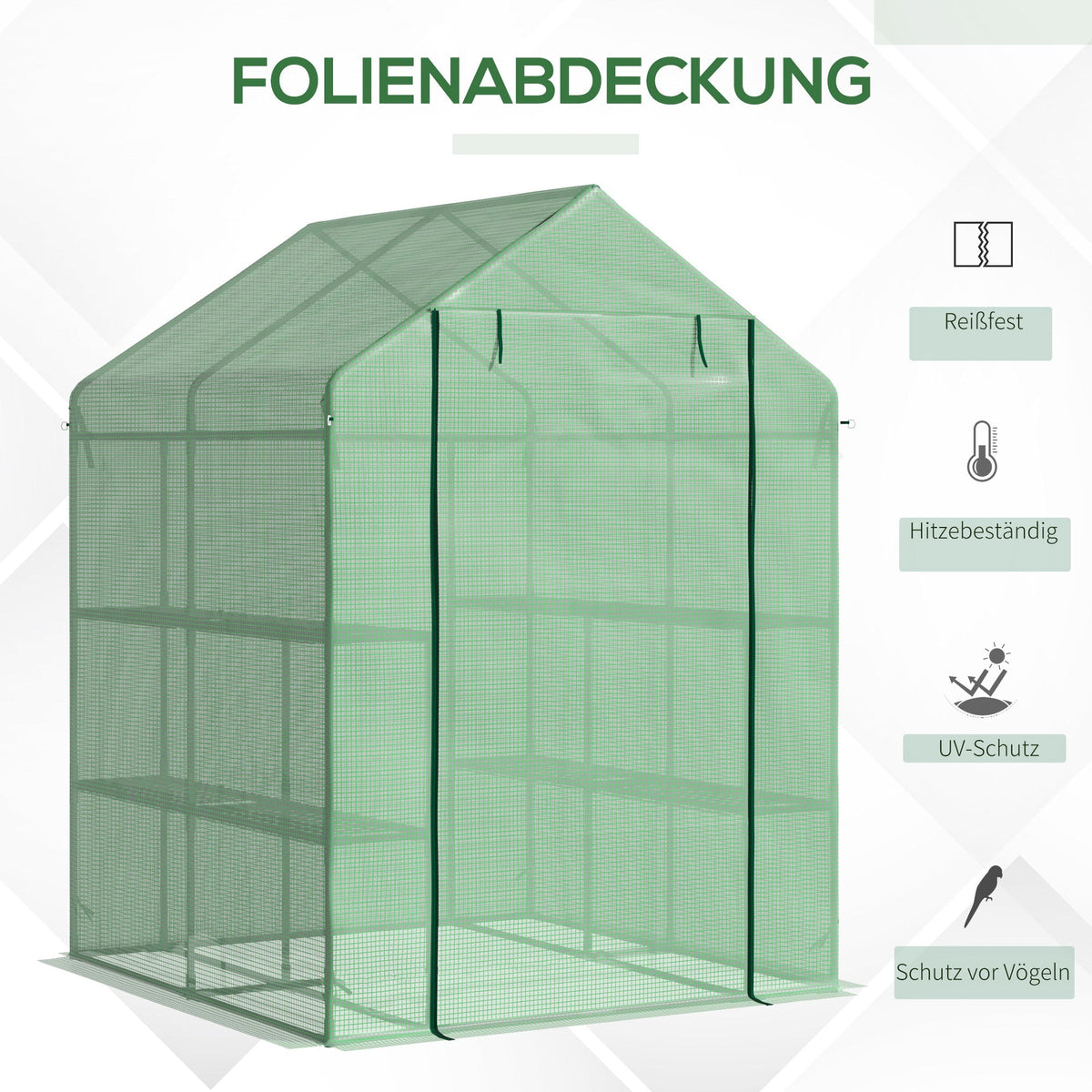 Walk-in Greenhouse, 8 Shelves for Tomatoes Optimal Plant Care, Steel & PE Plastic, Green