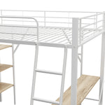 Loft Bed 90x200cm with Desk 3 Shelves - White Metal