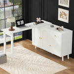 Desk & Sideboard, 2-in-1 360° Rotatable with 3 Doors & 1 Drawer