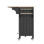 Mobile Kitchen Island with Worktop, Glass Display, LED & Casters - Black