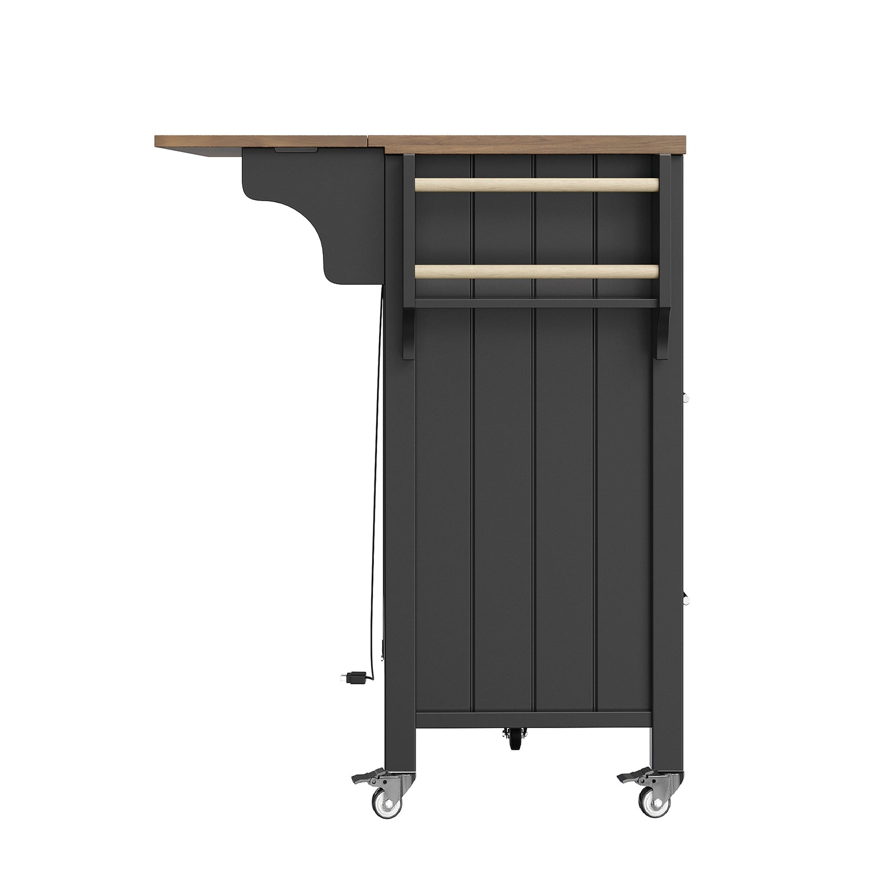 Mobile Kitchen Island with Worktop, Glass Display, LED & Casters - Black