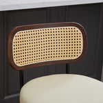 Set of 2 Counter Height Bar Stools, 26 Inch Swivel Rattan Cane Back with Upholstered Seat, Walnut and Beige