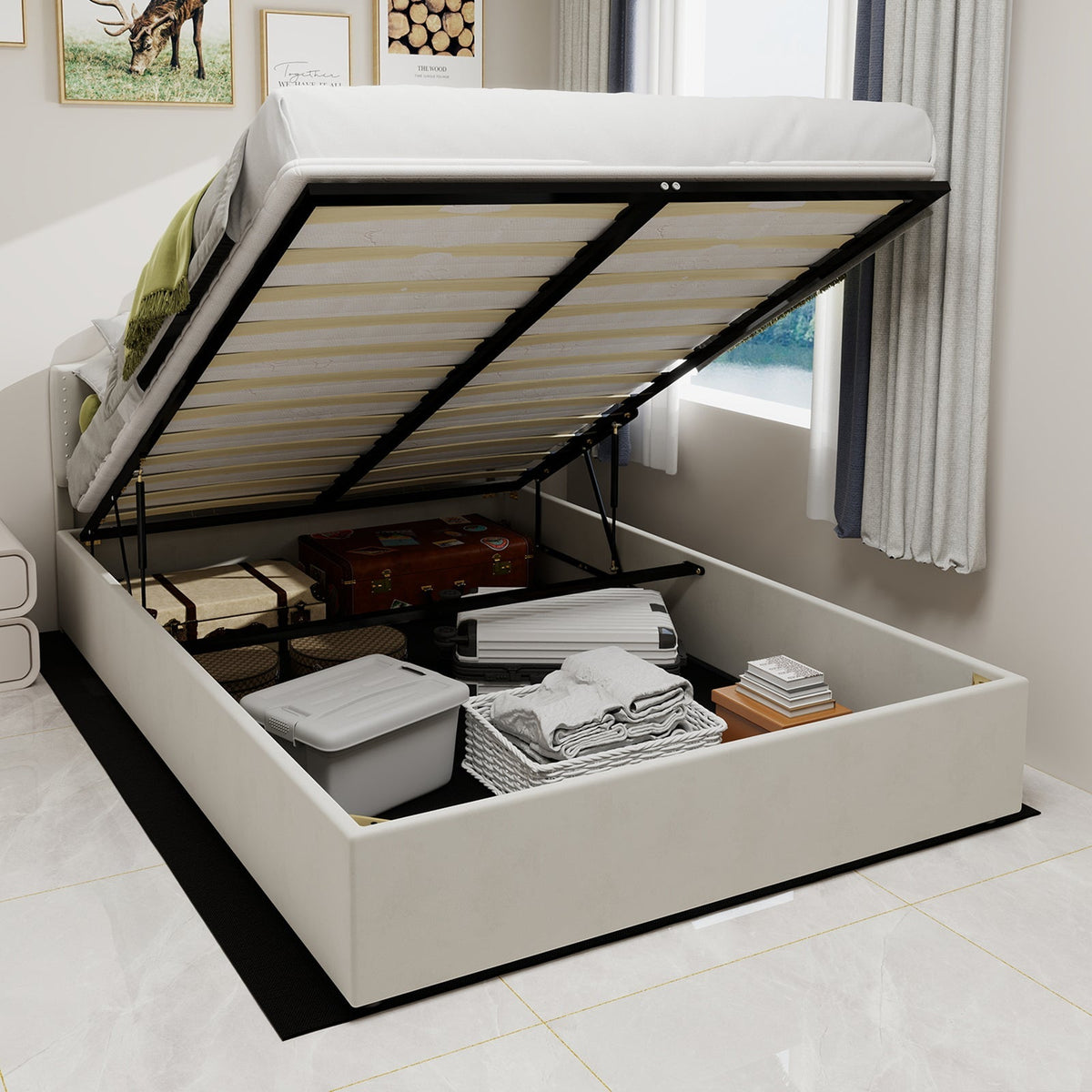 Modern Minimalist Soft Bed, Headboard 140*200CM, Beige