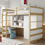 Loft Bed, 90x200cm with Ladder, Desk, Wardrobe & Drawers, Wood Color