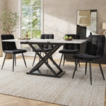 Dining Set 5-Piece Extendable Table 160cm 4 Chairs - White Marble/Black Velvet