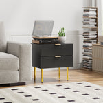 Bedside Table, 2 Drawers, Metal Legs, Black