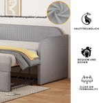 Upholstered Extendable Sofa Bed 90/180x190cm, Light Grey Linen