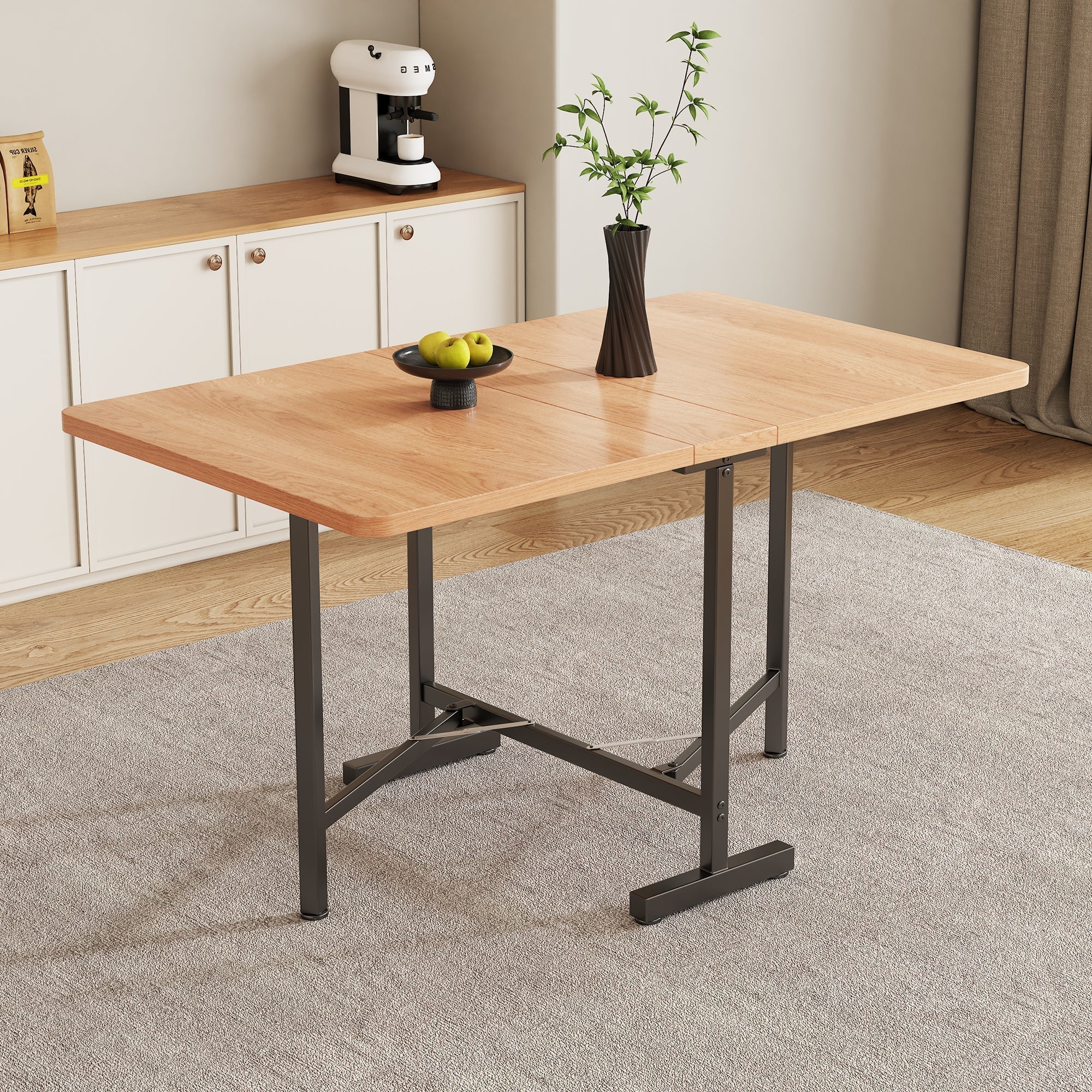 Extendable Dining Table 120x80 cm Foldable Modern Minimalist Natural Color